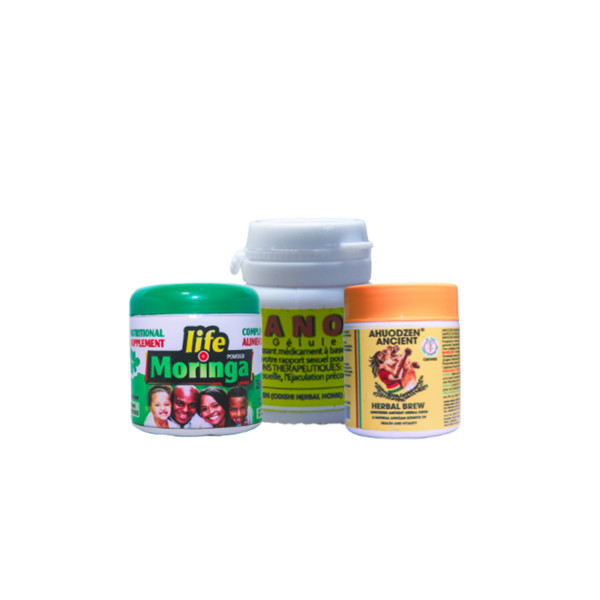 package de trois produits  Ahuodzen, Canon et Life Moringa